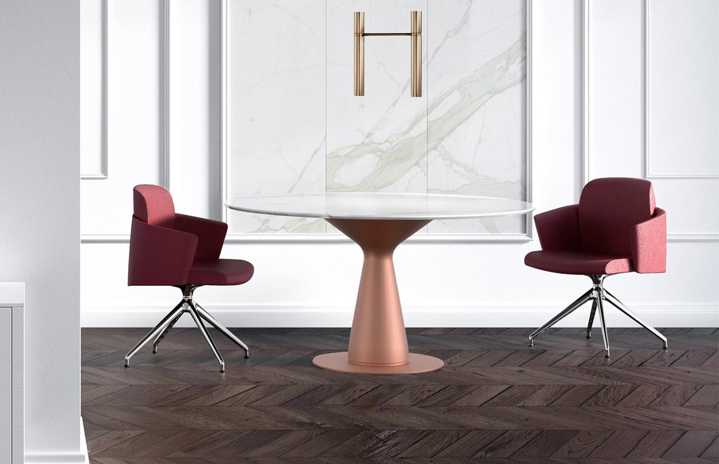 Table de réunion ronde plateau bois et pied métal, gamme Vettore round - France Bureau
